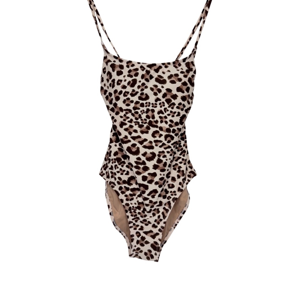 Kona Sol Leopard Print Criss Cross Strap One Piece Swimsuit New Nwt Size Medium